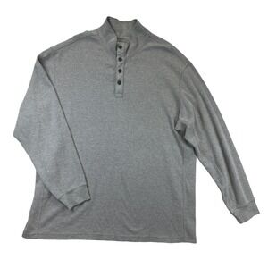 Duluth Trading Henley Shirt Mens 2XL Gray Long Sleeve Waffle Knit Mock Neck
